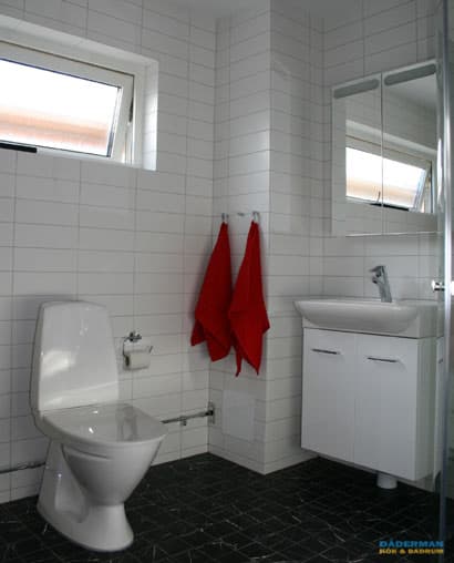 Badrum med svart marmor