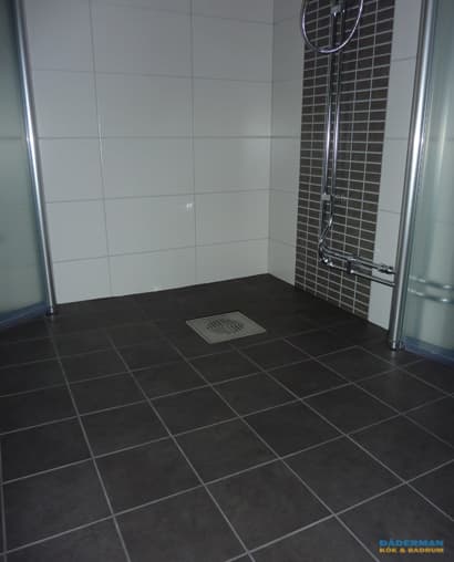 Skandinaviskt badrum med snedtak